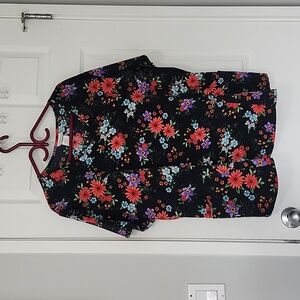 Scrubstar black with floral print uniform scrub top